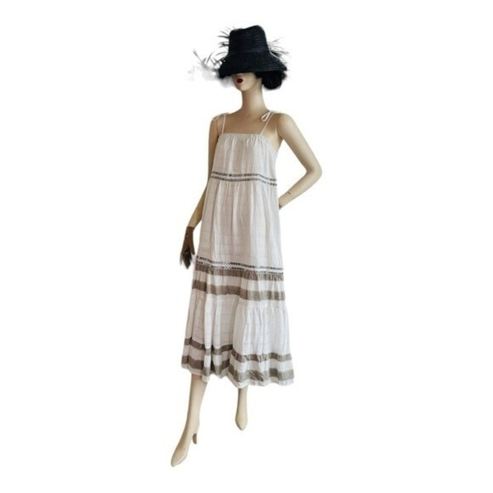 Rip Curl Vista Maxi Dress M White Grey Metallic Layered Cotton Spaghetti NWT - Picture 5 of 13